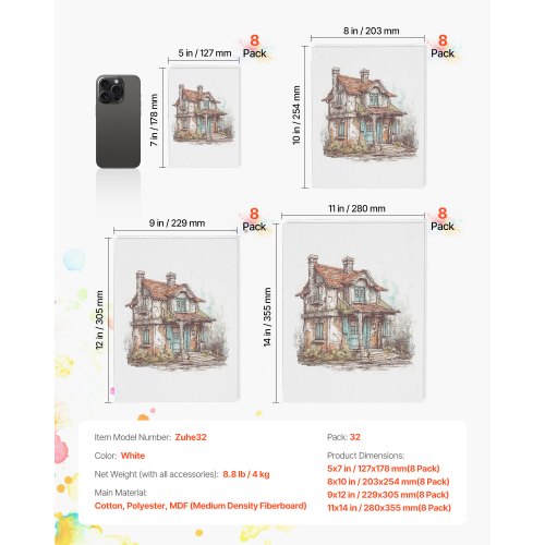Canvas Boards for Painting 32 Pack White Painting Canvases Set – 5x7 8x10
