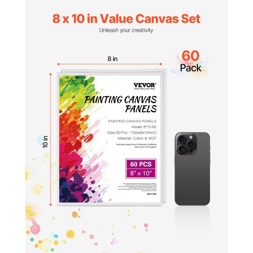 Canvas Boards for Painting 8 x 10 Inch White Canvases for Painting 60 Pack