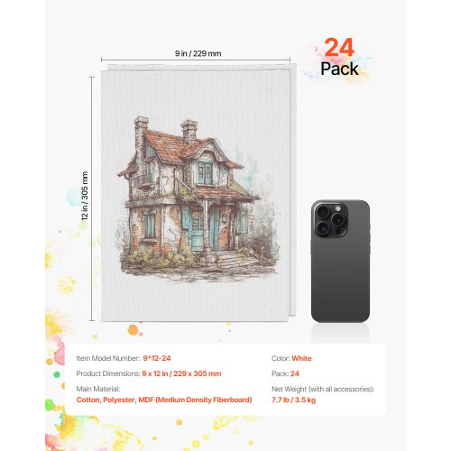 Canvas Boards for Painting 9 x 12 Inch White Canvases for Painting 24 Pack