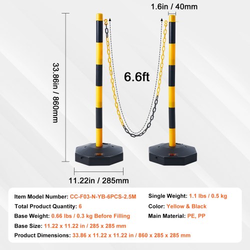 Adjustable Traffic Delineator Post Cones 6 Pack Traffic Safety Delineator