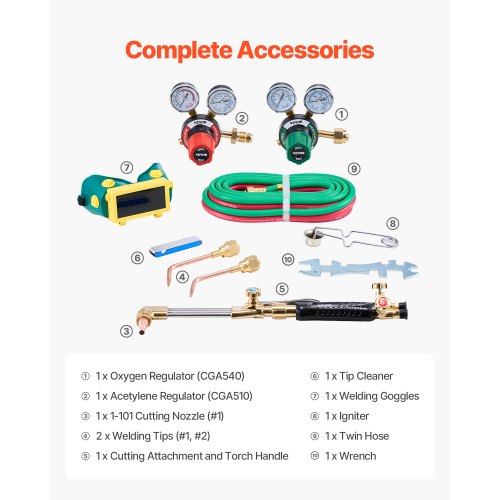 Oxygen Acetylene Torch Kit Gas Welding Cutting 12Pcs Oxy Brazing Tool Set With