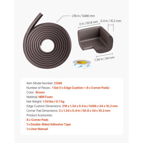 Baby Proofing Edge Corner Protector 18 Ft Cushion 8 Pads Soft Nbr Foam 3M