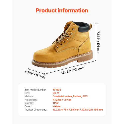Steel Toe Work Boots US Size 11 Waterproof Work Boots for Men