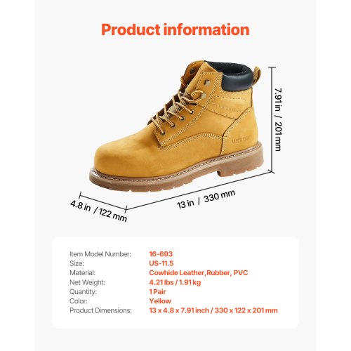 Steel Toe Work Boots US Size 115 Waterproof Work Boots for Men