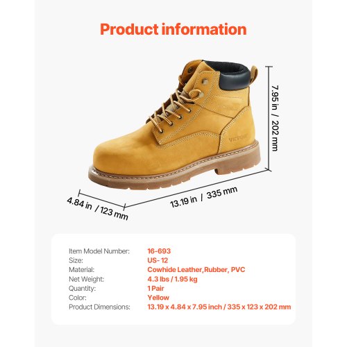 Steel Toe Work Boots US Size 12 Waterproof Work Boots for Men