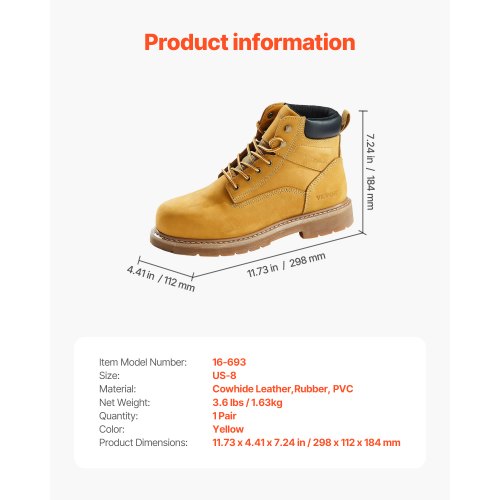 Steel Toe Work Boots US Size 8 Waterproof Work Boots for Men