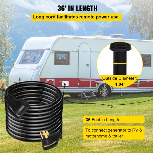 36 Ft 50 Amp Rv Extension Cord Nema 1450P To 1450R 265Mm Wire Diameter Heavy