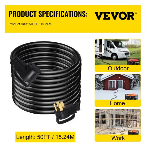 50Ft 50 Amp Rv Extension Cord Durable Premium Power 265Mm Wire Diameter Copper