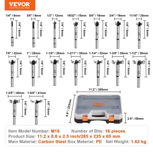 Forstner Bit Set 16 Pcs Forstner Drill Bits Set 14 to 158 Carbon