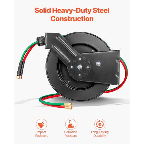 Retractable Welding Hose Reel 14Inch X 50Ft Twin Oxygen Acetylene Rubber Max lb
