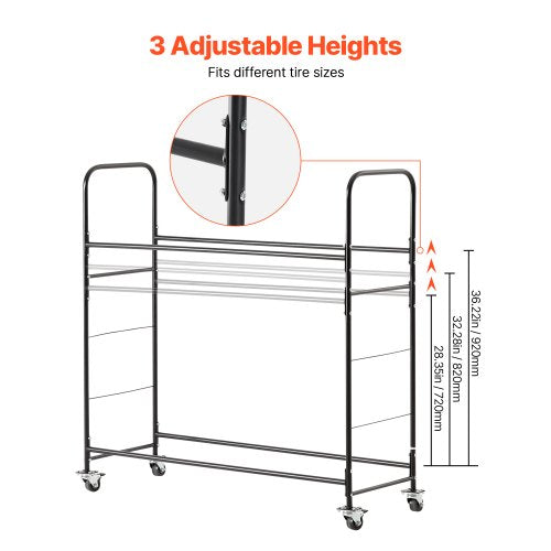 Rolling Tire Storage Rack 2Shelf Holder And Transport Trailer For Garage