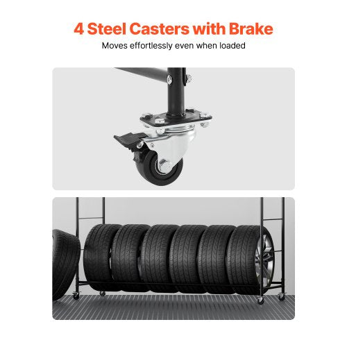 Rolling Tire Storage Rack 2Shelf Holder And Transport Trailer For Garage