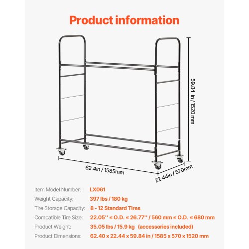 Rolling Tire Storage Rack 2Shelf Holder And Transport Trailer For Garage