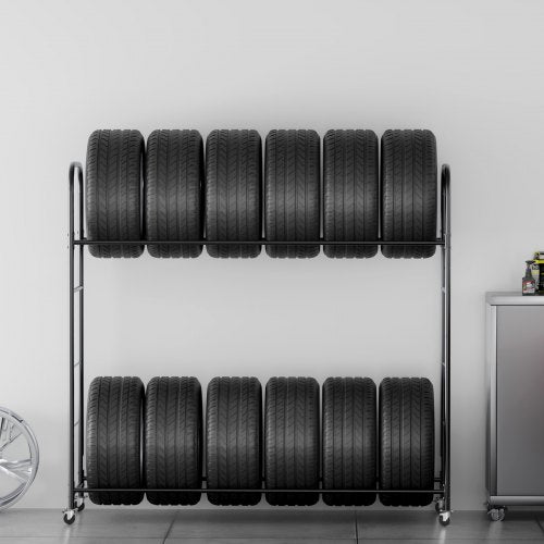 Rolling Tire Storage Rack 2Shelf Holder And Transport Trailer For Garage