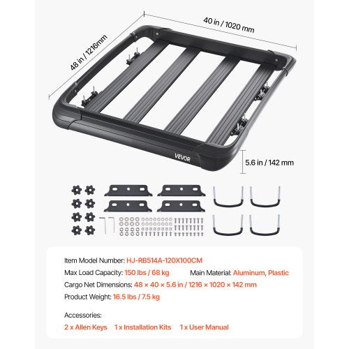 Roof Rack Cargo Carrier 48 X 40 5.6 In Universal Rooftop Basket Car Top Luggage