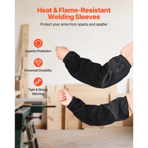 Flame Resistant Welding Work Sleeves Heavy Duty Cowhide Leather Fr Cotton Arm