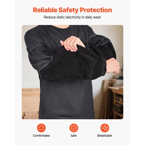 Flame Resistant Welding Work Sleeves Heavy Duty Cowhide Leather Fr Cotton Arm