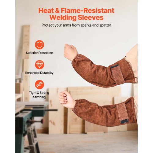 Leather Welding Sleeves Heavy Duty Cowhide Flame Resistant Work For Arm