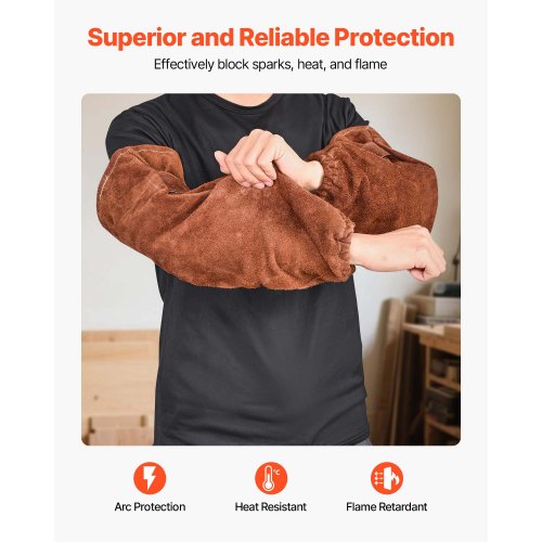 Leather Welding Sleeves Heavy Duty Cowhide Flame Resistant Work For Arm