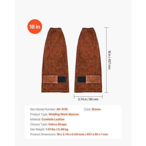 Leather Welding Sleeves Heavy Duty Cowhide Flame Resistant Work For Arm