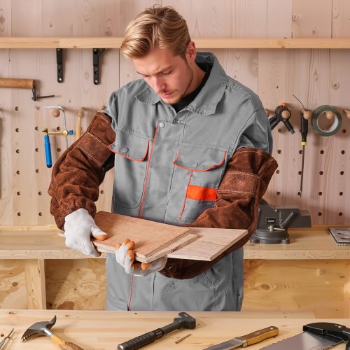 Leather Welding Sleeves Heavy Duty Cowhide Flame Resistant Work For Arm