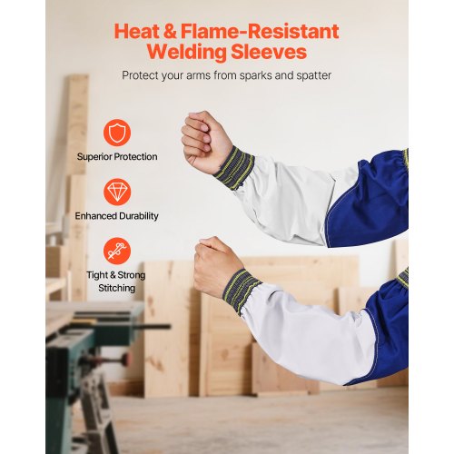 Flame Resistant Welding Sleeves Heavy Duty Sheepskin Fr Cotton Arm Protection