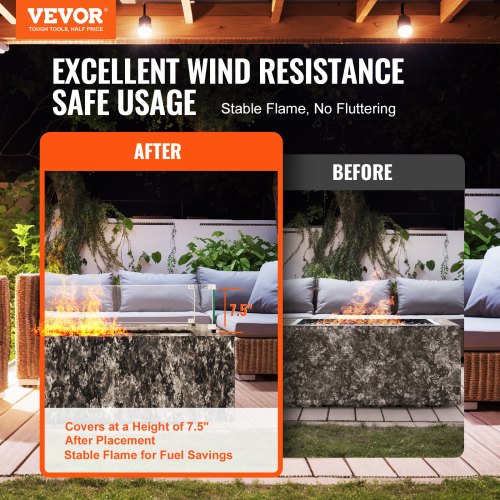 Glass Wind Guard for Rectangular Fire Pit Table 36 x 16 x 7.5 Inch 031