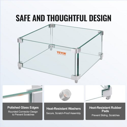 Gas Fire Pit Wind Guard for Square Fire Table 15 x 15 x 7 inch Clear