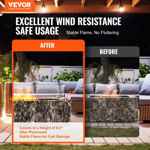 Glass Wind Guard for Rectangular Fire Pit Table 31 x 125 x 6.5 Inch 031