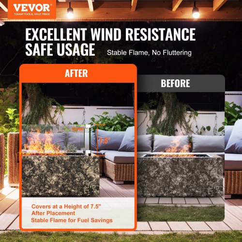 Gas Fire Pit Wind Guard for Square Fire Table 19 x 19 x 7.5 inch Clear