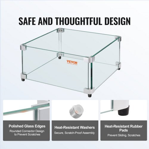 Gas Fire Pit Wind Guard for Square Fire Table 19 x 19 x 7.5 inch Clear
