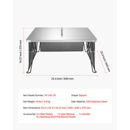 Fire Pit Heat Deflector 254x254x146 inch Square Outdoor Burner Cover