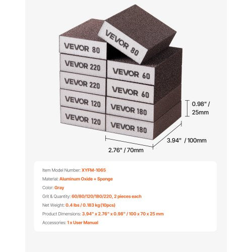 Sanding Sponge 10 Pcs 6080120180220 Grit Assortment2 Each Washable