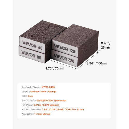 Sanding Sponge 4 Pcs 6080120220 Grit Assortment Washable and Reusable