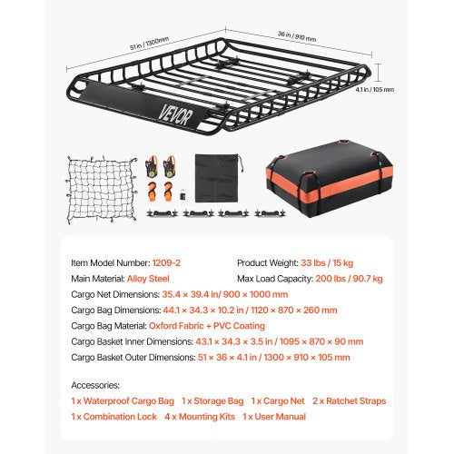 Roof Rack Basket 51 X 36 4.1 In Universal Rooftop Cargo Carrier With 1120 870