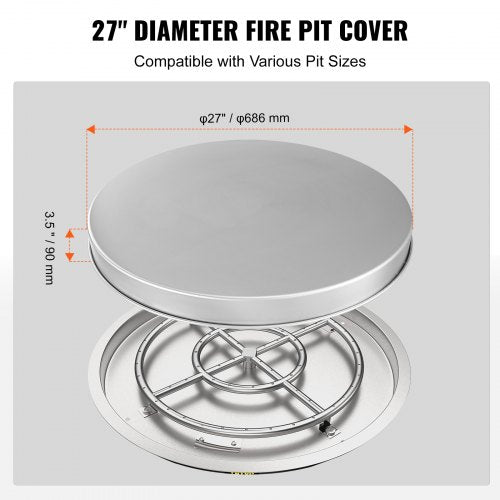 Fire Pit Cover Lid 27 Portable Firepit Spark ScreenStainless Steel Steel