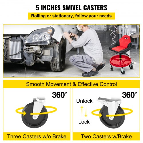 Rolling Gear Seat 300LBS Capacity 1823 Height Adjustable Mobile