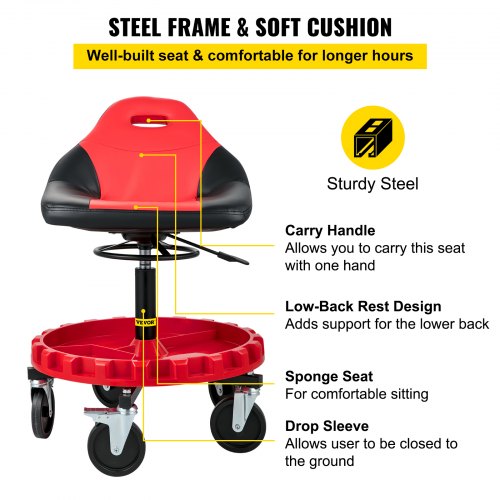 Rolling Gear Seat 300LBS Capacity 1823 Height Adjustable Mobile