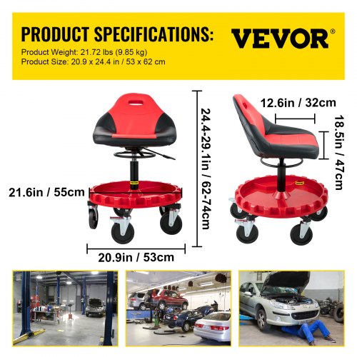 Rolling Gear Seat 300LBS Capacity 1823 Height Adjustable Mobile