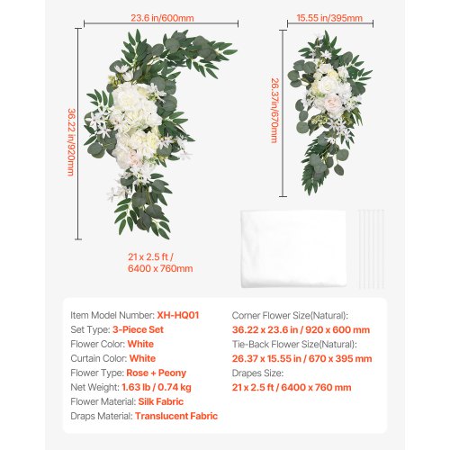 Artificial Wedding Arch Flowers Kit White Wedding Arch Flowers with Drapes