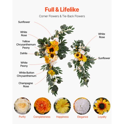 Artificial Wedding Arch Flowers Kit Yellow Wedding Arch Flowers with Drapes