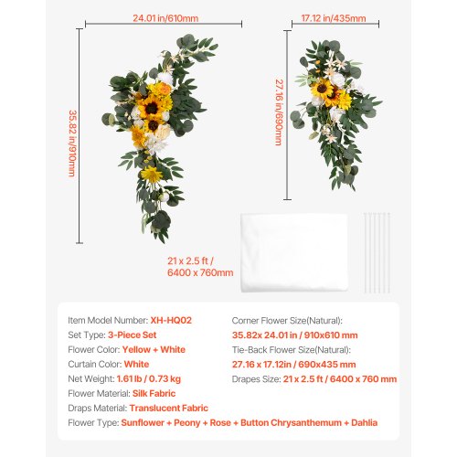 Artificial Wedding Arch Flowers Kit Yellow Wedding Arch Flowers with Drapes