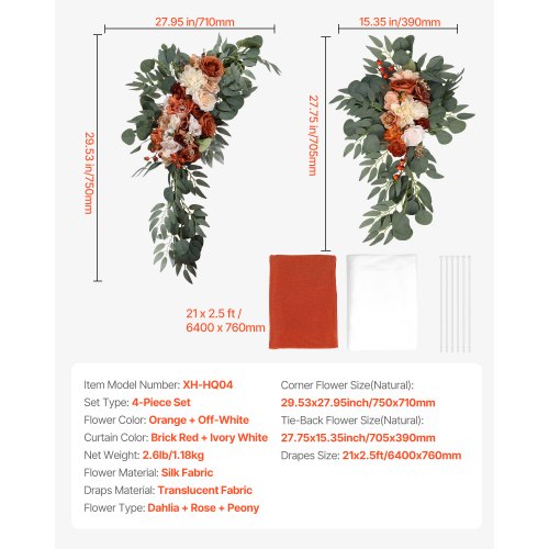 Artificial Wedding Arch Flowers Kit Orange Wedding Arch Flowers with Drapes
