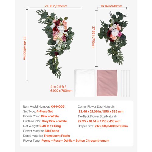 Artificial Wedding Arch Flowers Kit Pink Wedding Arch Flowers with Drapes