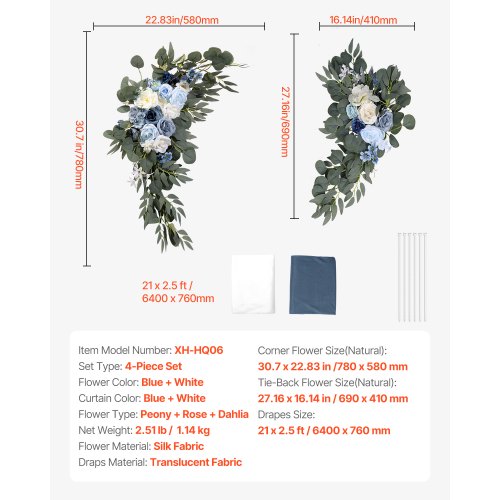 Artificial Wedding Arch Flowers Kit Blue Wedding Arch Flowers with Drapes