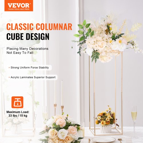 2PCS 315inch High Wedding Flower Stand Metal Vase Column Geometric