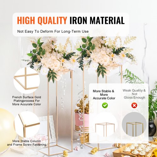 2PCS 315inch High Wedding Flower Stand Metal Vase Column Geometric