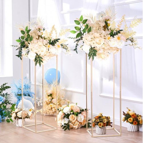 2PCS 315inch High Wedding Flower Stand Metal Vase Column Geometric