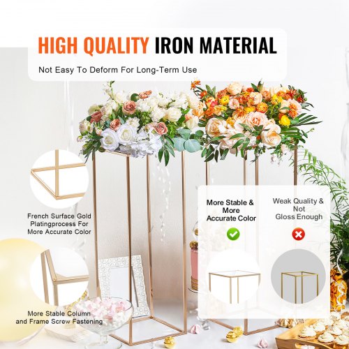 10Pcs 315Inch High Wedding Flower Stand With Acrylic Laminatemetal Vase Column