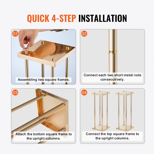 4PCS Gold Metal Column Wedding Flower Stand 236inch High With Metal